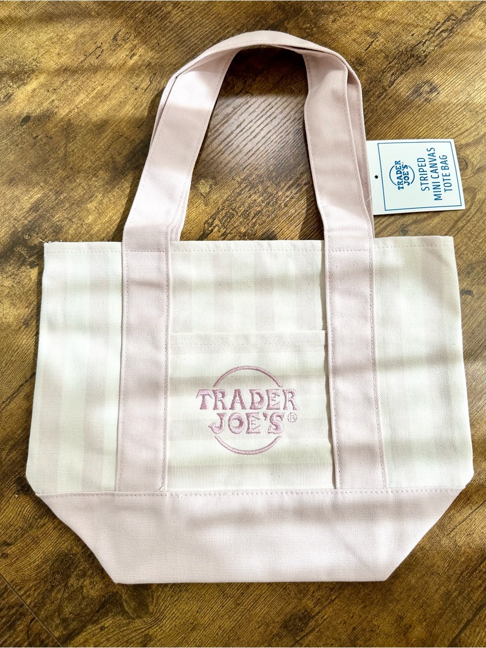 Trader Joe's Pastel Pink Stripe Canvas Mini Tote Bag
